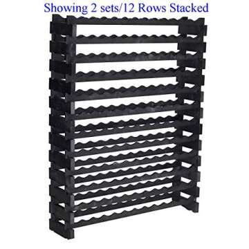 Stackable Modular Wine Rack Wine Storage Rack Wine Holder Display Shelves for Wine Cellar or Basement, Freestanding Wine Rack Thick Wood Wobble-Free (Black, 12 X 6 Rows (72 Slots))