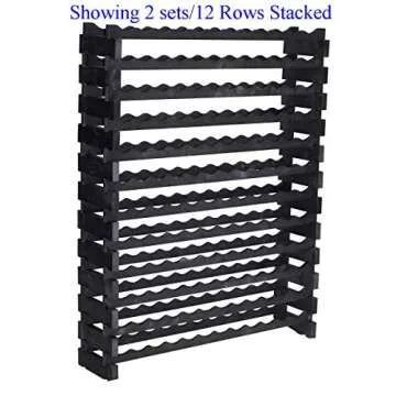 Stackable Modular Wine Rack Wine Storage Rack Wine Holder Display Shelves for Wine Cellar or Basement, Freestanding Wine Rack Thick Wood Wobble-Free (Black, 12 X 6 Rows (72 Slots))
