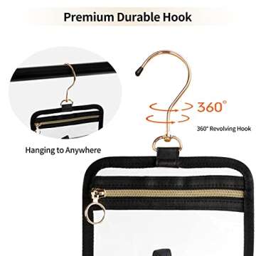 CUBETASTIC Toiletry Bag for Men, Clear Hanging Toiletries Bag for Travelling, Transparent Makeup Bag Organizer Portable Skincare Cosmetic Pouch for Women, 3 Compartment