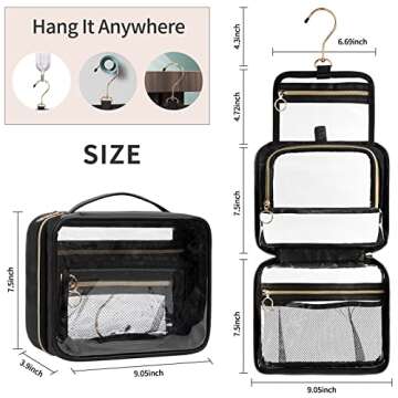 CUBETASTIC Toiletry Bag for Men, Clear Hanging Toiletries Bag for Travelling, Transparent Makeup Bag Organizer Portable Skincare Cosmetic Pouch for Women, 3 Compartment