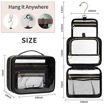 CUBETASTIC Toiletry Bag for Men, Clear Hanging Toiletries Bag for Travelling, Transparent Makeup Bag Organizer Portable Skincare Cosmetic Pouch for Women, 3 Compartment