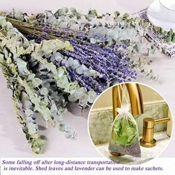 120 PCS Dried Eucalyptus Stems & Lavender Flowers Bundle for Shower, 17'' Natural Real Live Eucalypt...