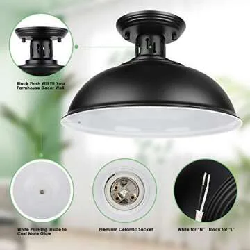Farmhouse Semi Flush Mount Light Stylish E26 Ceiling Fixture