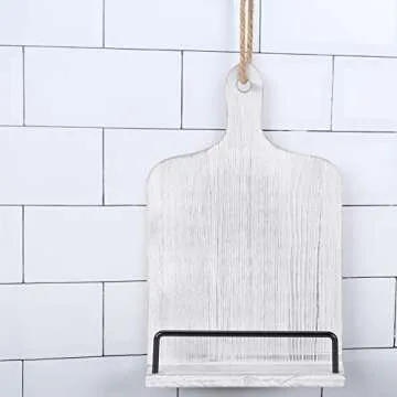 Soligt Cookbook Stand for Kitchen Counter Adjustable Recipe Book Holder Rustic Wood Cutting Board Style - White