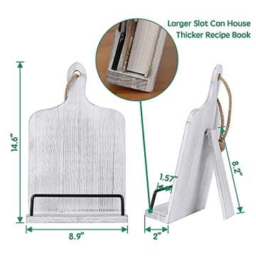 Soligt Cookbook Stand for Kitchen Counter Adjustable Recipe Book Holder Rustic Wood Cutting Board Style - White