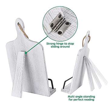 Soligt Cookbook Stand for Kitchen Counter Adjustable Recipe Book Holder Rustic Wood Cutting Board Style - White