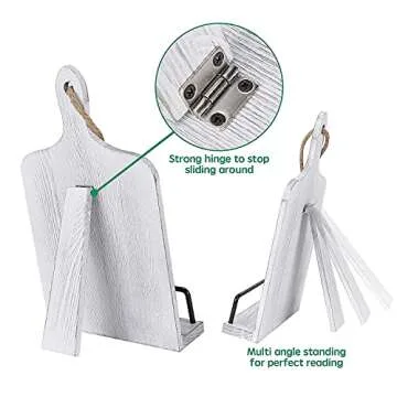 Soligt Cookbook Stand for Kitchen Counter Adjustable Recipe Book Holder Rustic Wood Cutting Board Style - White