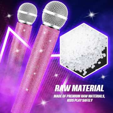 Threan Sparkly Glitter Microphone Props - 2 Pack for Parties and Cosplay