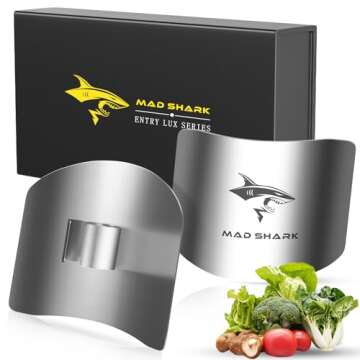 MAD SHARK Chef Finger Guards for Cutting with Gift Box, 2pcs Premium 304 Stainless Steel Finger Prot...