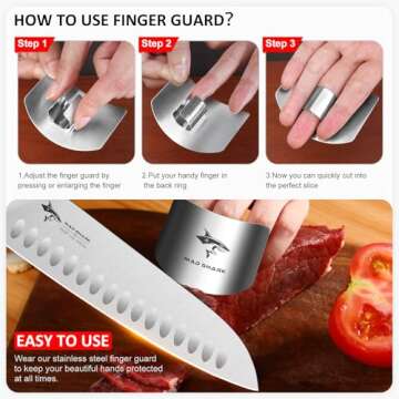 MAD SHARK Chef Finger Guards for Cutting with Gift Box, 2pcs Premium 304 Stainless Steel Finger Protectors for Cutting, Slicing and Chopping Vegetables, Fruits and Meat, Avoid Hurting Kitchen Tools