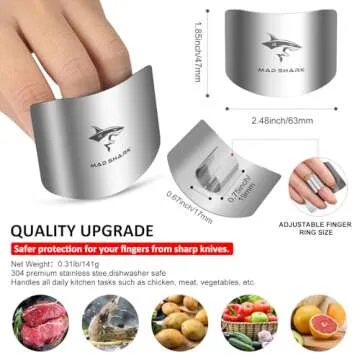 MAD SHARK Chef Finger Guards for Cutting with Gift Box, 2pcs Premium 304 Stainless Steel Finger Protectors for Cutting, Slicing and Chopping Vegetables, Fruits and Meat, Avoid Hurting Kitchen Tools