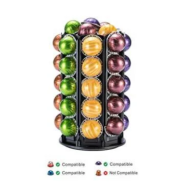 Rice Rat Coffee Pod Carousel Holder with Central Additional Pods Storage for VertuoLine Pods (40+ pods)