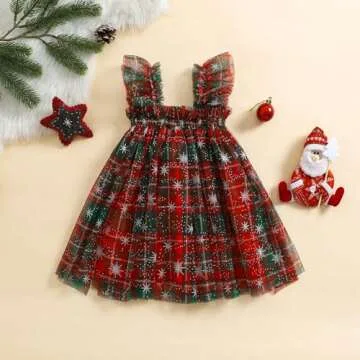 Toddler Christmas Tutu Dress Baby Girl Sleeveless Layered Tulle Dress Little Girl Princess Dresses Christmas Outfit (red Green Plaid, 3-4 Years)