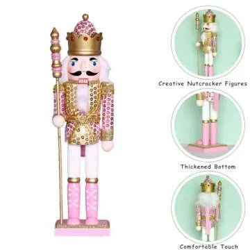 SafeSir Nutcracker Christmas Decor, 12 Inches Traditional Wooden Nutcrackers Figures Christmas Decorations for Xmas Indoor Tabletop Desktop Shelves Ornaments(12in Pink)