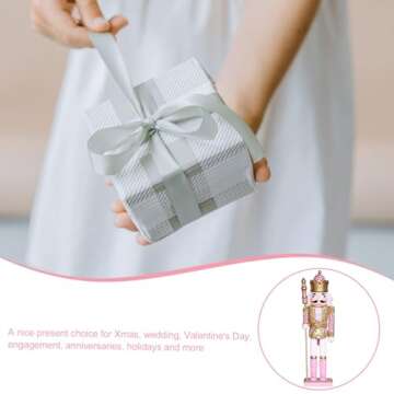 SafeSir Nutcracker Christmas Decor, 12 Inches Traditional Wooden Nutcrackers Figures Christmas Decorations for Xmas Indoor Tabletop Desktop Shelves Ornaments(12in Pink)