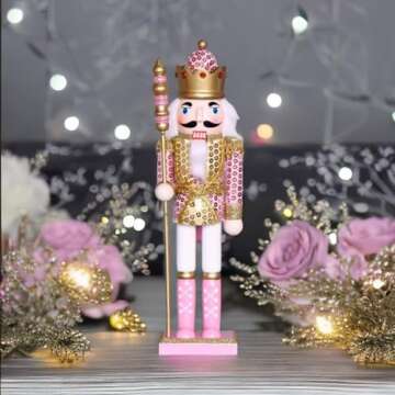SafeSir Nutcracker Christmas Decor, 12 Inches Traditional Wooden Nutcrackers Figures Christmas Decorations for Xmas Indoor Tabletop Desktop Shelves Ornaments(12in Pink)