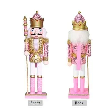 SafeSir Nutcracker Christmas Decor, 12 Inches Traditional Wooden Nutcrackers Figures Christmas Decorations for Xmas Indoor Tabletop Desktop Shelves Ornaments(12in Pink)