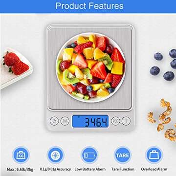 UNIWEIGH Digital Kitchen Scale,3kg/0.1g Pocket Food Scale Measure in Grams and oz for Loss Weight,Co...