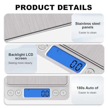 UNIWEIGH Digital Kitchen Scale,3kg/0.1g Pocket Food Scale Measure in Grams and oz for Loss Weight,Cooking Baking,Jewelry,High Precision Gram Scale with 6 Units,Small Coffee Scale with 2 Trays,LCD,Tare