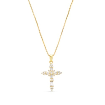 Milla 14K Gold Plated Cross Necklace for Women,Never Goes Out of Style,18" Chain with Cross Pendant