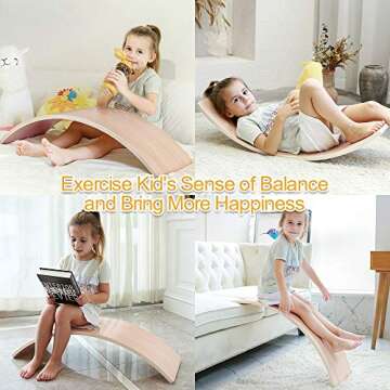 HAJACK Wooden Balance Board, Wobbel Curvy Board for Kids&Adults, Natural Wood Rocker Board, Great Kids Learning Toy for Body Training , Exercise and Physical Therapy for Home &Classroom（35 Inch Size）