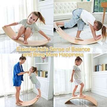 HAJACK Wooden Balance Board, Wobbel Curvy Board for Kids&Adults, Natural Wood Rocker Board, Great Kids Learning Toy for Body Training , Exercise and Physical Therapy for Home &Classroom（35 Inch Size）