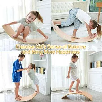 HAJACK Wooden Balance Board, Wobbel Curvy Board for Kids&Adults, Natural Wood Rocker Board, Great Kids Learning Toy for Body Training , Exercise and Physical Therapy for Home &Classroom（35 Inch Size）