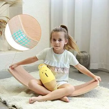 HAJACK Wooden Balance Board, Wobbel Curvy Board for Kids&Adults, Natural Wood Rocker Board, Great Kids Learning Toy for Body Training , Exercise and Physical Therapy for Home &Classroom（35 Inch Size）