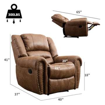 CANMOV Leather Recliner Chair, Classic and Traditional Manual Recliner Chair with Comfortable Arms and Back Single Sofa for Living Room, Nut Brown
