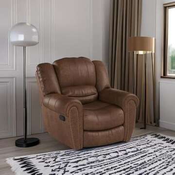 CANMOV Leather Recliner Chair, Classic and Traditional Manual Recliner Chair with Comfortable Arms and Back Single Sofa for Living Room, Nut Brown