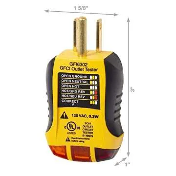 Sperry Instruments GFI6302 GFCI Outlet / Receptacle Tester, Standard 120V AC Outlets, 7 Visual Indication / Wiring Legend, Home & Professional Use, Yellow & Black