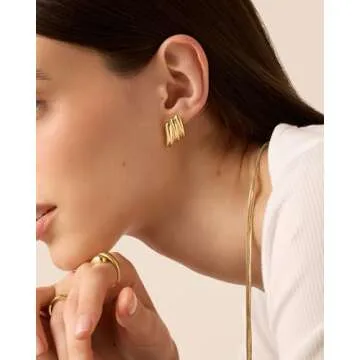 PAVOI Rhodium Plated Vintage Chunky Angel Wing Statement Stud Earrings for Women | Gold Earring Pair