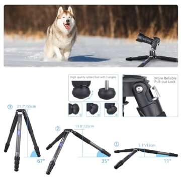 Compact Carbon Fiber Tripod – Heavy Duty 40mm Leg Tubes, Max Height 63.6in/162cm, Stable and Lightweight Travel Stand for DSLR, Video Cameras, Max Load 40kg, Portable for Photography Video Shooting