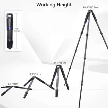 Compact Carbon Fiber Tripod – Heavy Duty 40mm Leg Tubes, Max Height 63.6in/162cm, Stable and Lightweight Travel Stand for DSLR, Video Cameras, Max Load 40kg, Portable for Photography Video Shooting