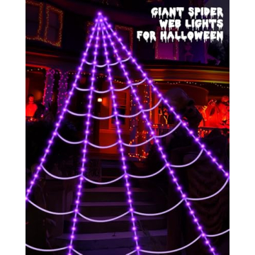 LED Purple Spider Web Lights for Halloween Decor 16.4Ft