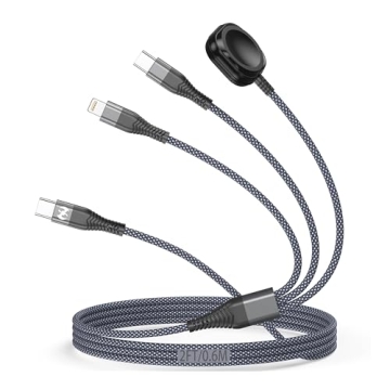 Upgraded Apple Watch Charger 2FT Magnetic Multi Charging Cable Nylon Braided USB C Port to Lightning...