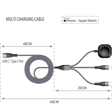 Upgraded Apple Watch Charger 2FT Magnetic Multi Charging Cable Nylon Braided USB C Port to Lightning Type-C Cord iWatch Wireless Charger 3 in 1 Charging Wire for Airpods Apple iPhone iPad iWatch Phone
