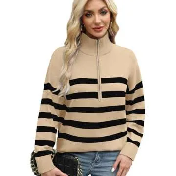 WIHOLL Striped Quarter Zip Sweater for Women 2024