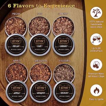 Cocktail Smoker Kit with Torch for Whisky Bourbon Cocktail, 6 Kinds of Wood Smoked Chips, Old Fashio...