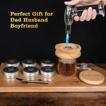 Cocktail Smoker Kit with Torch for Whisky Bourbon Cocktail, 6 Kinds of Wood Smoked Chips, Old Fashioned Smoker Kit Birthday for Boyfriend Husband Father (No Butane)(sliver)