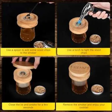 Cocktail Smoker Kit with Torch for Whisky Bourbon Cocktail, 6 Kinds of Wood Smoked Chips, Old Fashioned Smoker Kit Birthday for Boyfriend Husband Father (No Butane)(sliver)