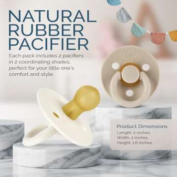 Itzy Ritzy Natural Rubber Pacifiers, Set of 2 – Natural Rubber Newborn Pacifiers with Cherry-Shaped Nipple & Large Air Holes for Added Safety; Set of 2 in Coconut & Toast, Ages 0 – 6 Months