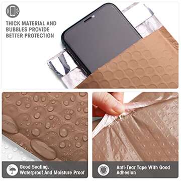 Metronic 4x8 Bubble Mailers, Bronze Brown Color Shipping Bags, Self-Seal Packaging Bags, Padded Envelopes, Packaging for Business, Lip Gloss, Accessories, Jewelry, Cosmetics, 50-Pack