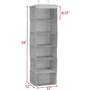 Simple Houseware Hanging Closet Organizers Storage, 6 Shelves, Gray