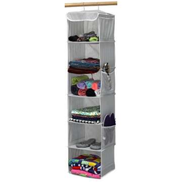 Simple Houseware Hanging Closet Organizers Storage, 6 Shelves, Gray