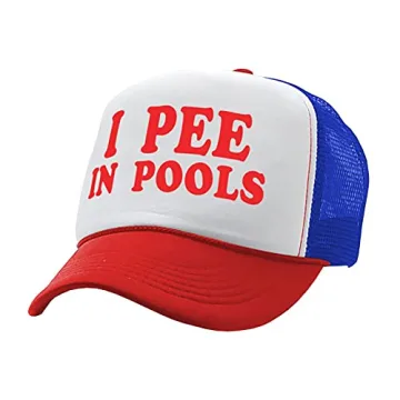 Funny I Pee in Pools Trucker Hat - Adult Gag Gift RWB