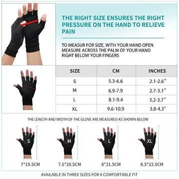 Ricbestlab Copper Arthritis Gloves for Women Men, Fingerless Breathable & Moisture Wicking Arthritis Compression Gloves for Computer Typing and Dailywork of Hands joint Support (Small)