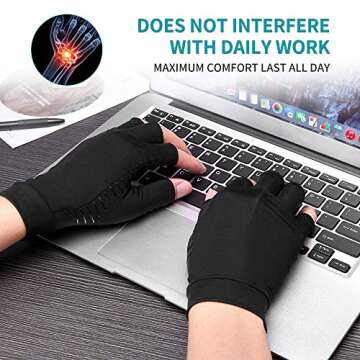 Ricbestlab Copper Arthritis Gloves for Women Men, Fingerless Breathable & Moisture Wicking Arthritis Compression Gloves for Computer Typing and Dailywork of Hands joint Support (Small)