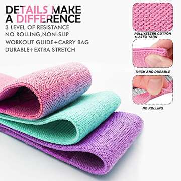 Exercise Bands for Working Out, Resistance Bands Set for Legs and Butt, Non-Slip Fitness Bands, Hip Stretch Booty Bands, Elastic Bands with Carrying Pouch (3)