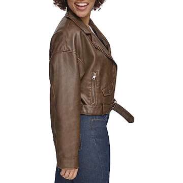 Levi's Women's Faux Leather Cropped Moto Jacket, Saddle